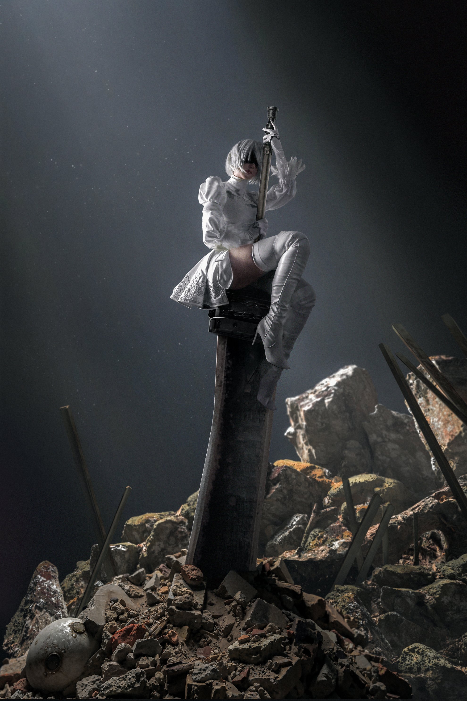 Sayathefox 2b trong chiếc váy trắng