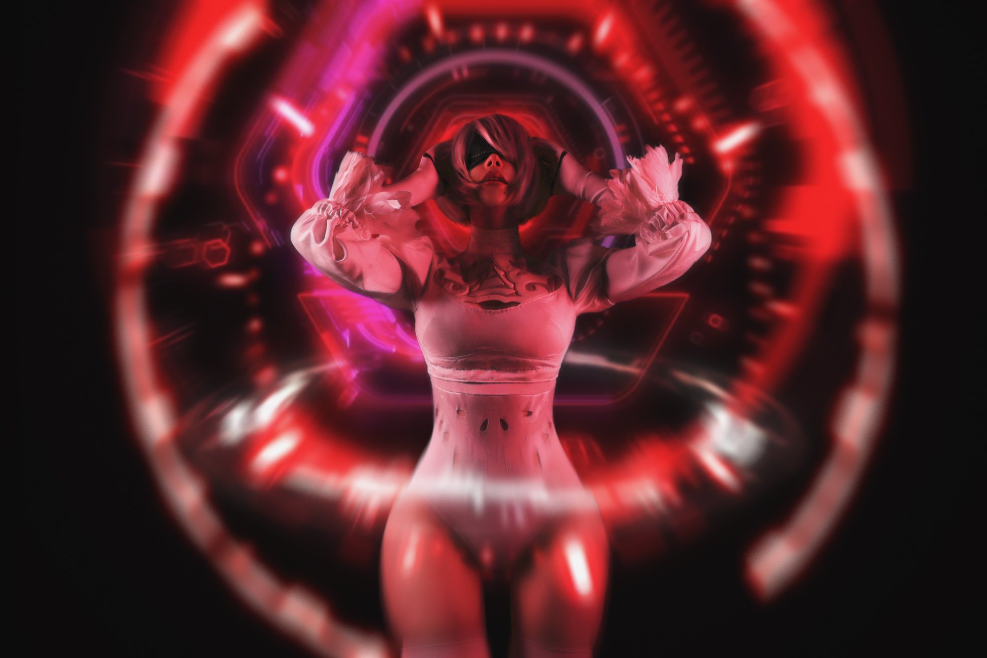 Sayathefox 2b trong chiếc váy trắng