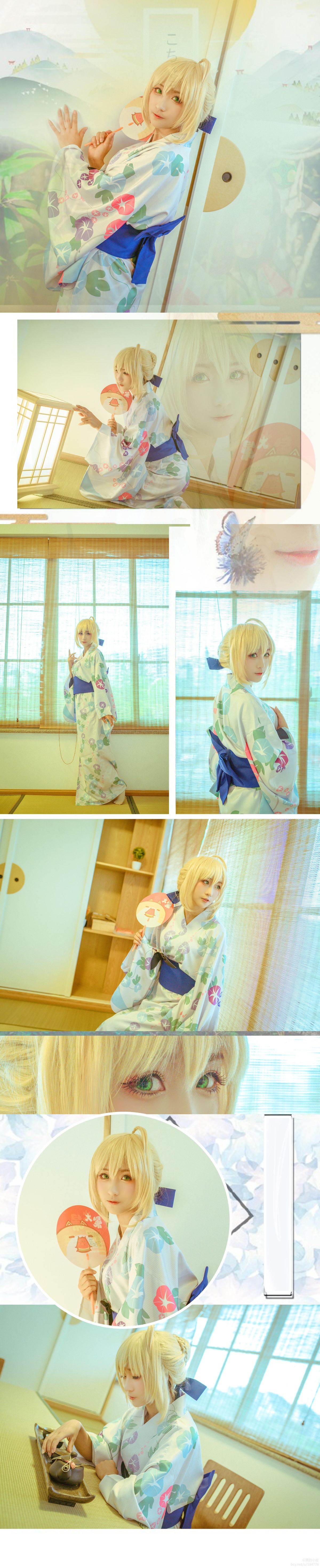 "Fate Grand Order" Saber Summer Kimono C O S P L A Y