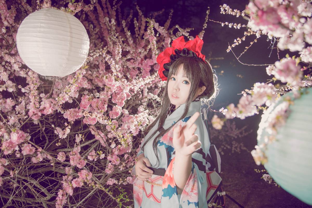 "Số phận dài đêm ubw" Tosaka rin Kimono c o s p l a y