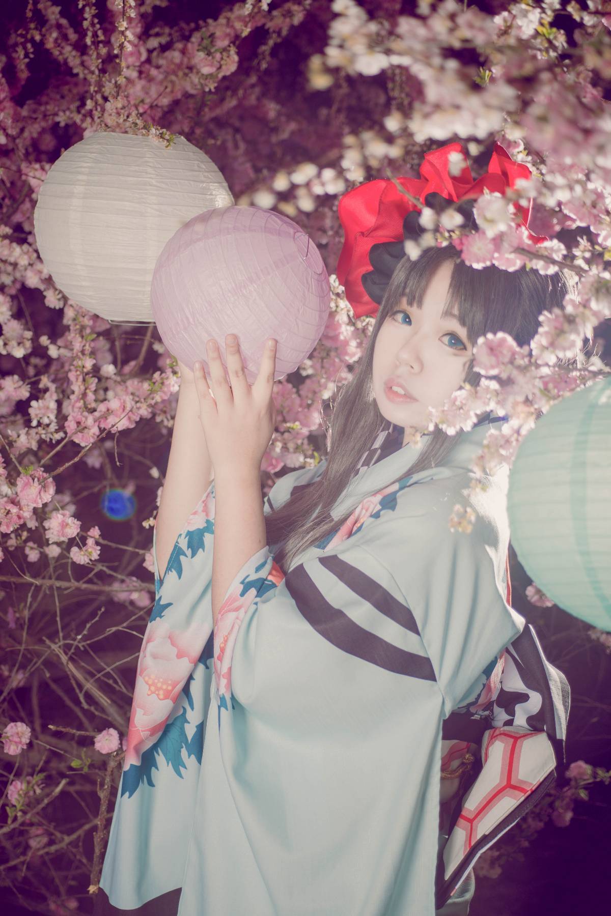 "Số phận dài đêm ubw" Tosaka rin Kimono c o s p l a y