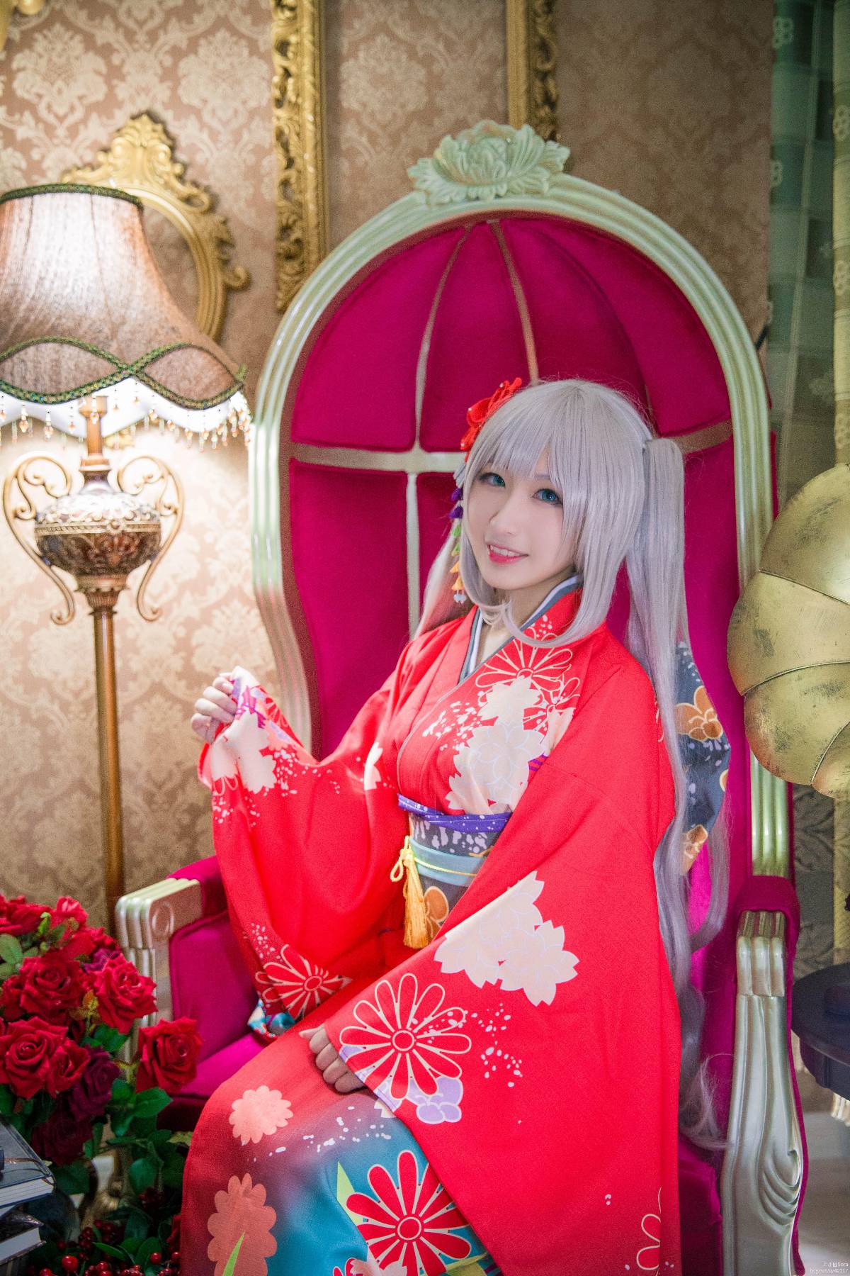 "Fate Grand Order" Marie Antoinette Nhật Bản kimono c o s p l a y