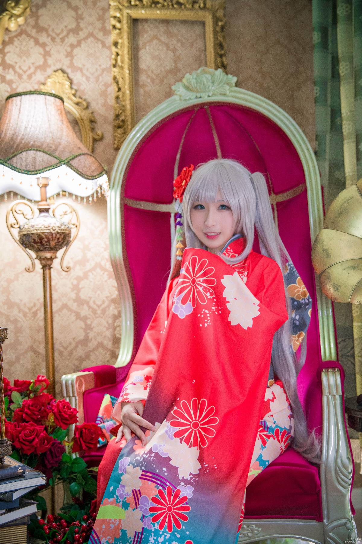 "Fate Grand Order" Marie Antoinette Nhật Bản kimono c o s p l a y