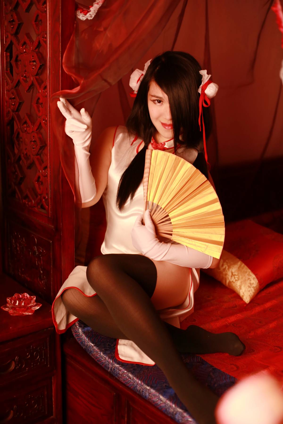 "Trận chiến ngày" Tokizaki Kuromimi Miku White Year Mới Cheongsam C o s p l a y