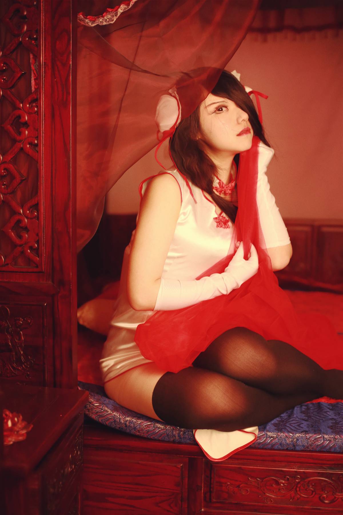 "Trận chiến ngày" Tokizaki Kuromimi Miku White Year Mới Cheongsam C o s p l a y