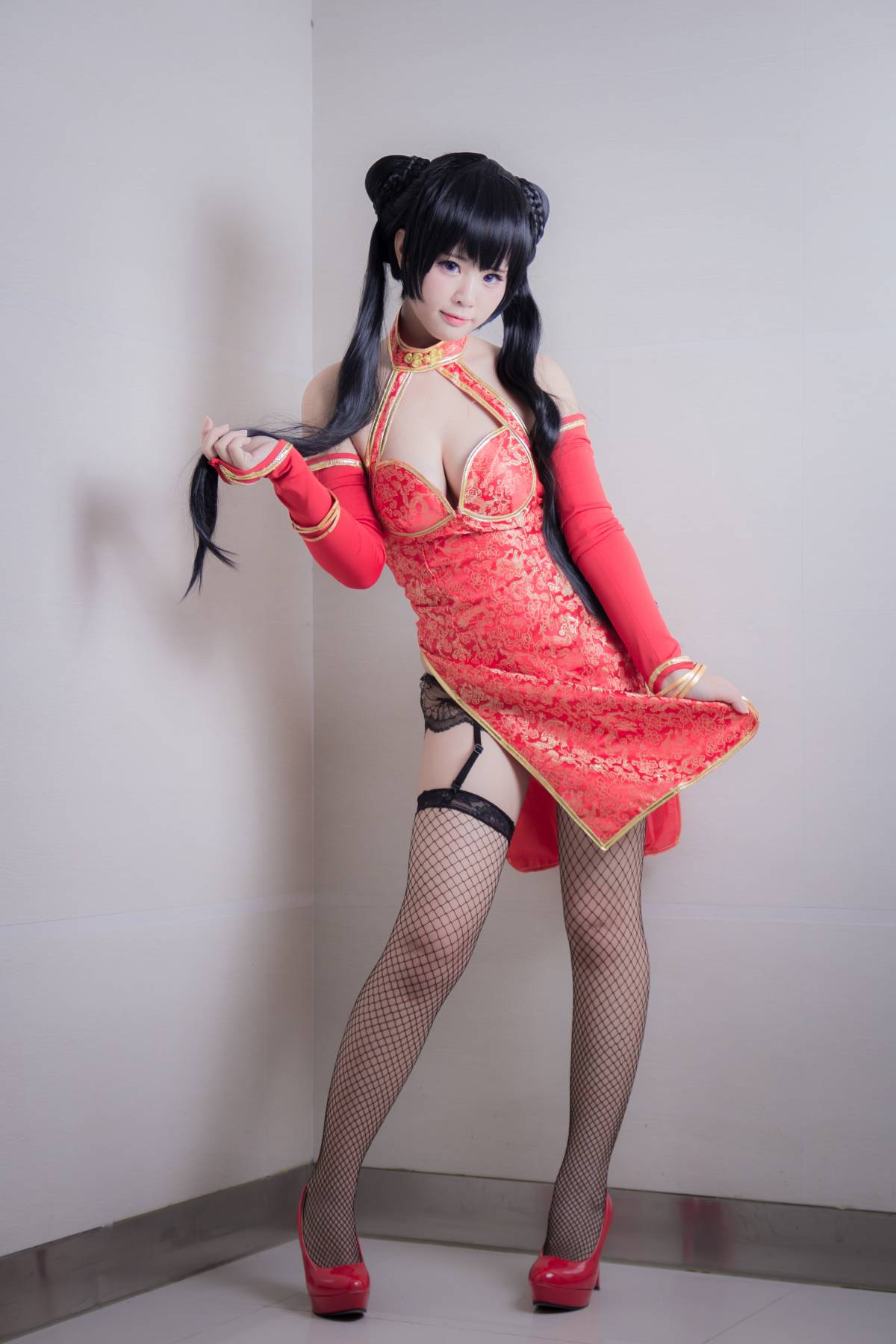 "Tranh tay Fukasaki Muren" Dongyue Jasmine Red Cheongsam Hình C O S P L A Y