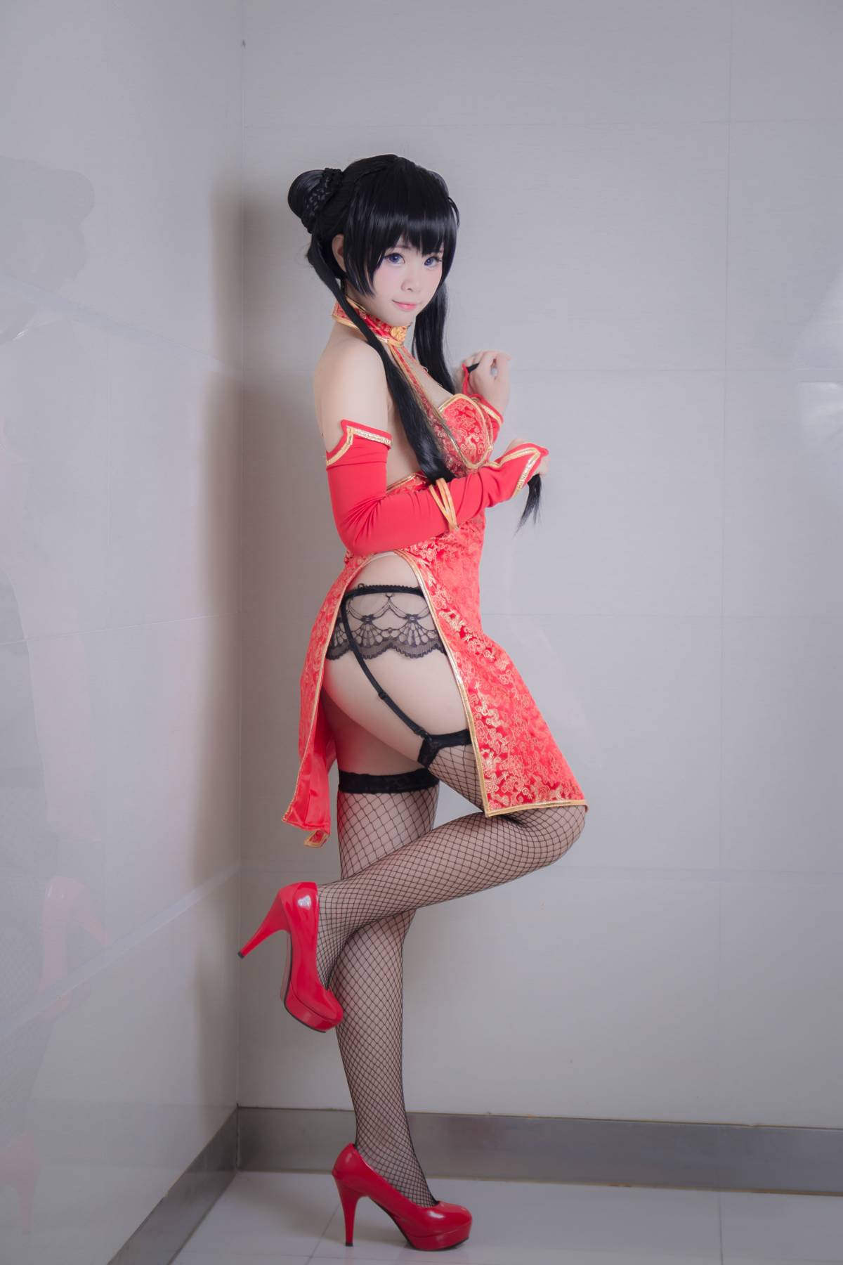 "Tranh tay Fukasaki Muren" Dongyue Jasmine Red Cheongsam Hình C O S P L A Y