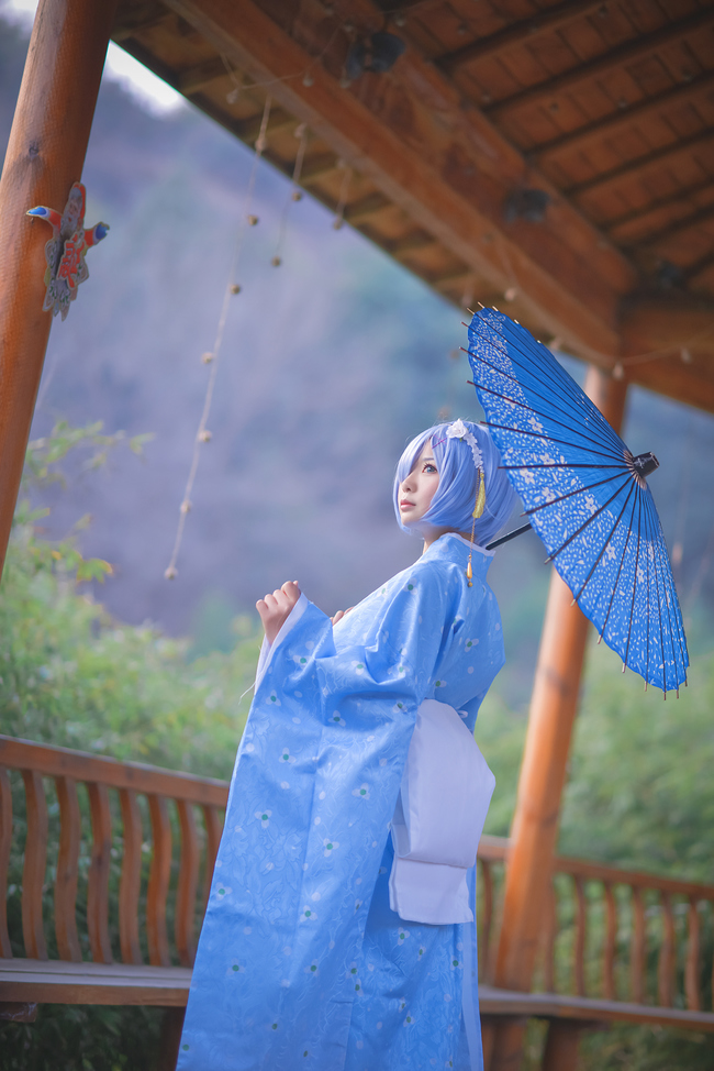 "From SCORE" màu xanh kimono rem c o s p l a y