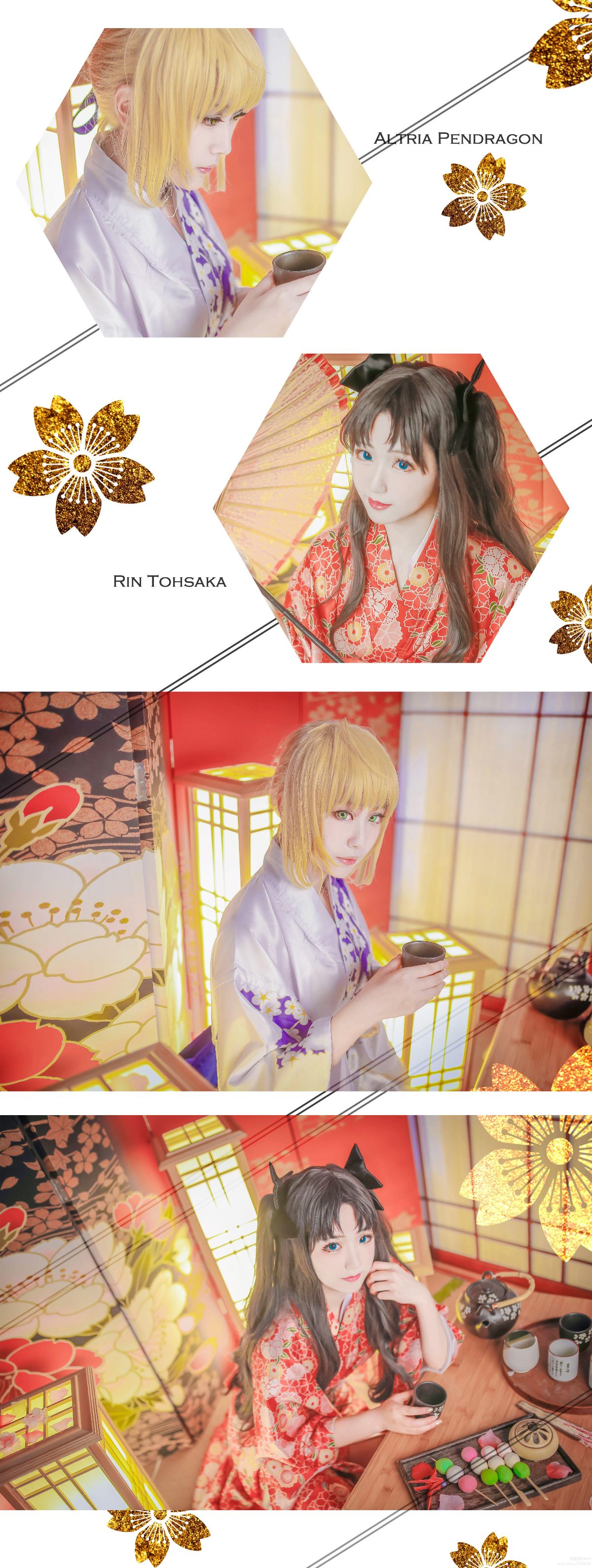 "Fate Stay Night" Rin & Saber Kimono C O S P L A Y