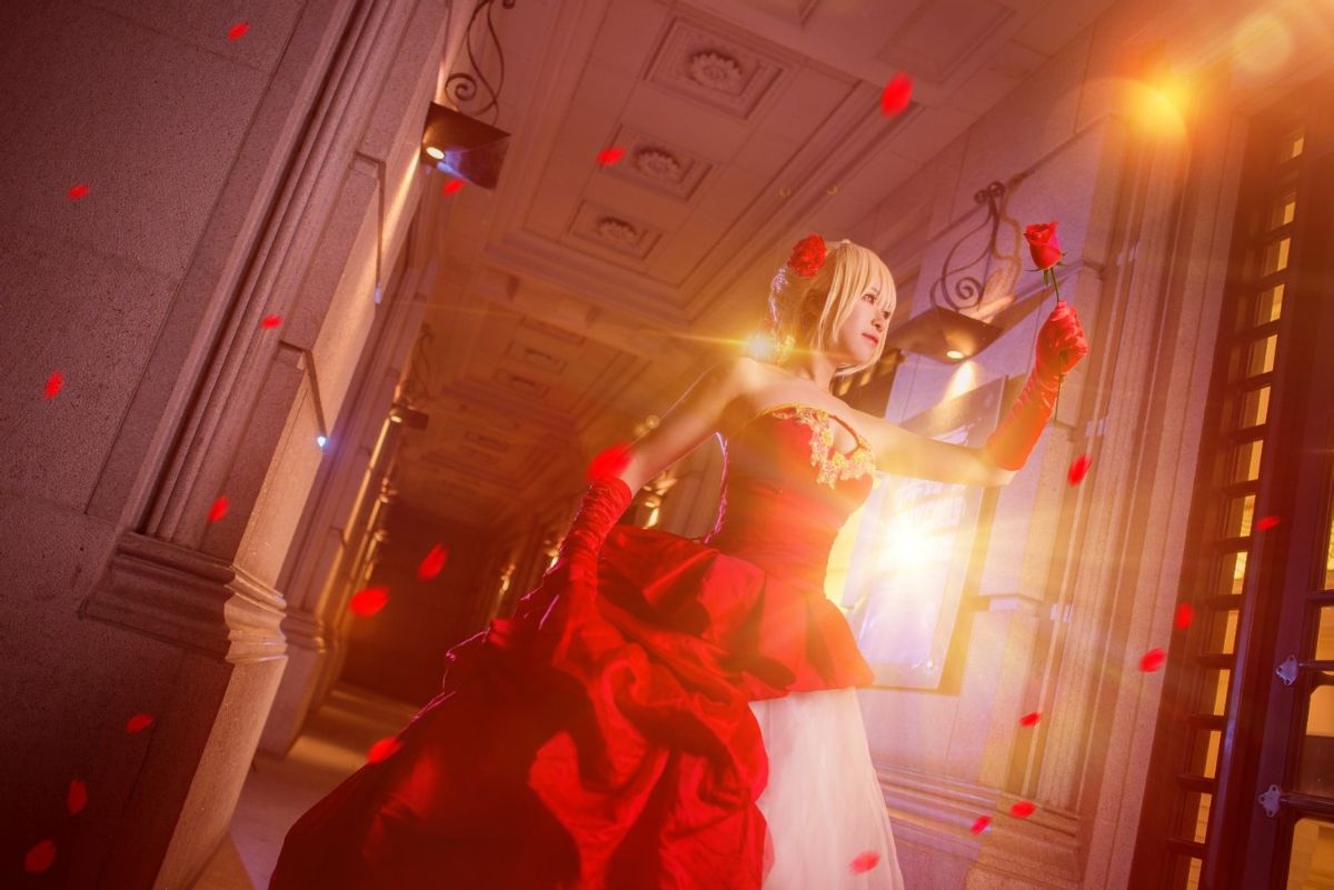 "Fate Long Night Ex" Nero's Anniversary Red Dress c o s p l a y
